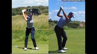 Justin Thomas golf swing  Long Iron faceon amp downtheline July 2017 [upl. by Tereb719]